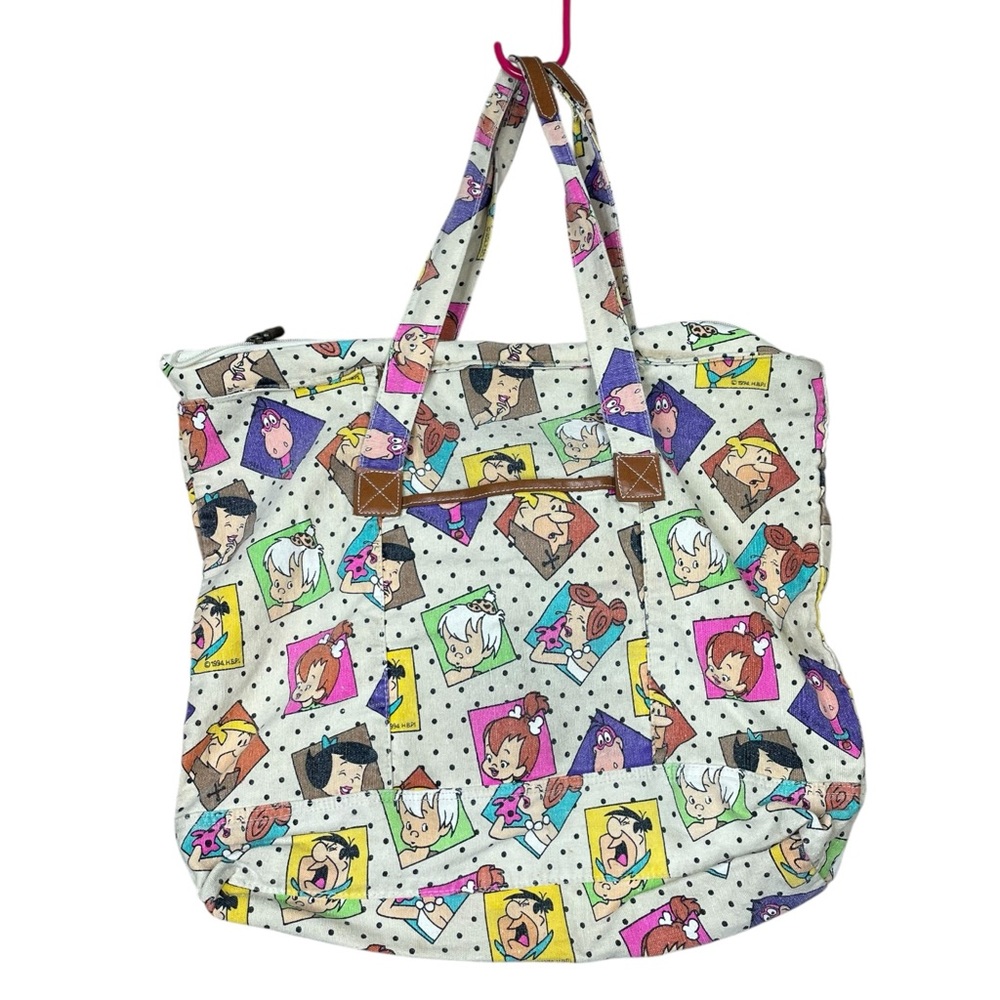 Flintstones Fred Flintstone 1994 Tote Hanna Barbera Zip Bags VTG White Y2k